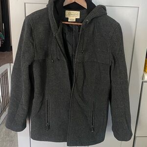 Vintage St Johns Bay charcoal gray Wool Full Zip Hooded Jacket Coat